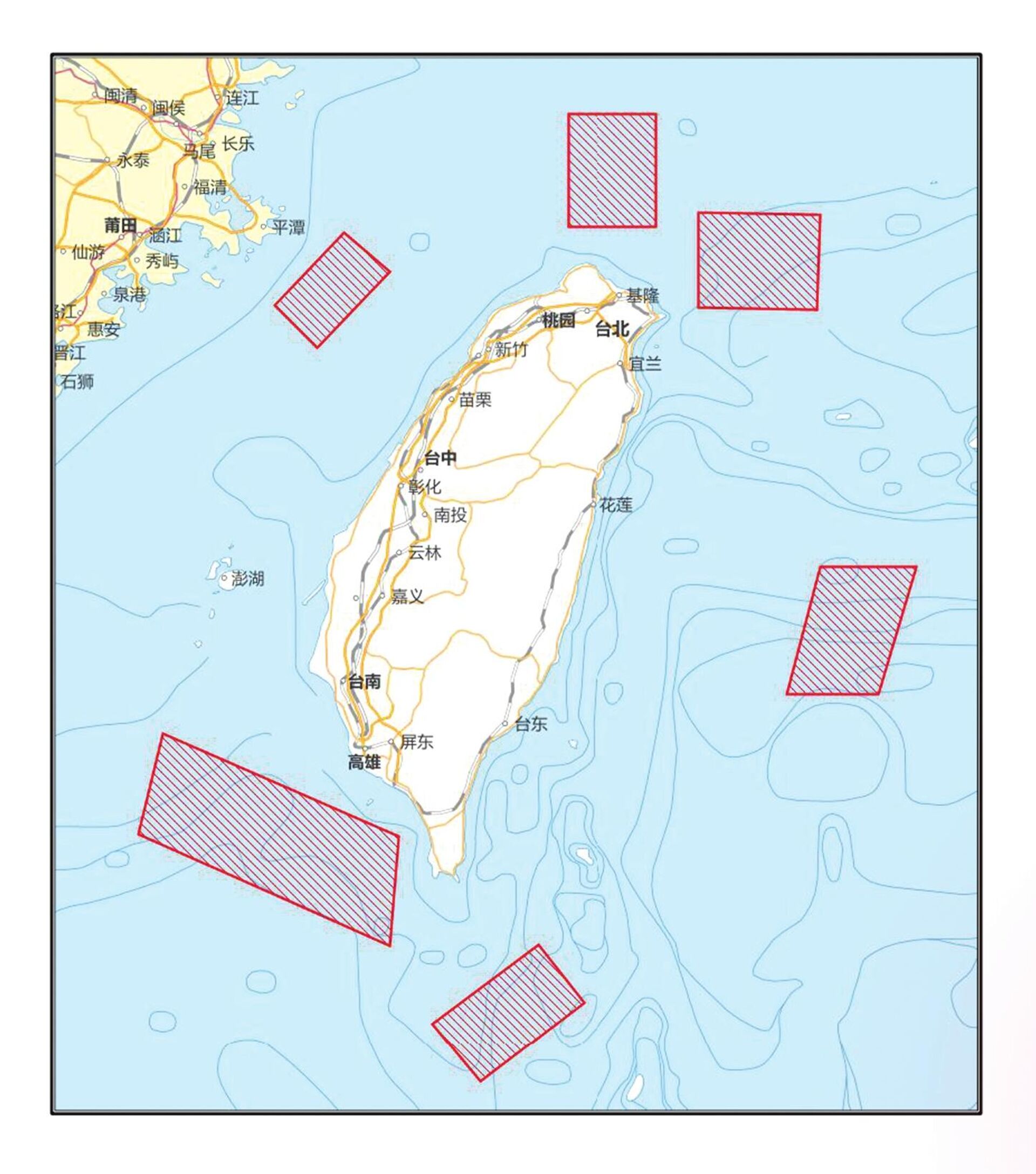A sketch map shows the six regions where the People's Liberation Army will conduct important military exercises and training activities including live-fire drills surrounding the Taiwan island from August 4 to 7, 2022. - Sputnik International, 1920, 03.08.2022