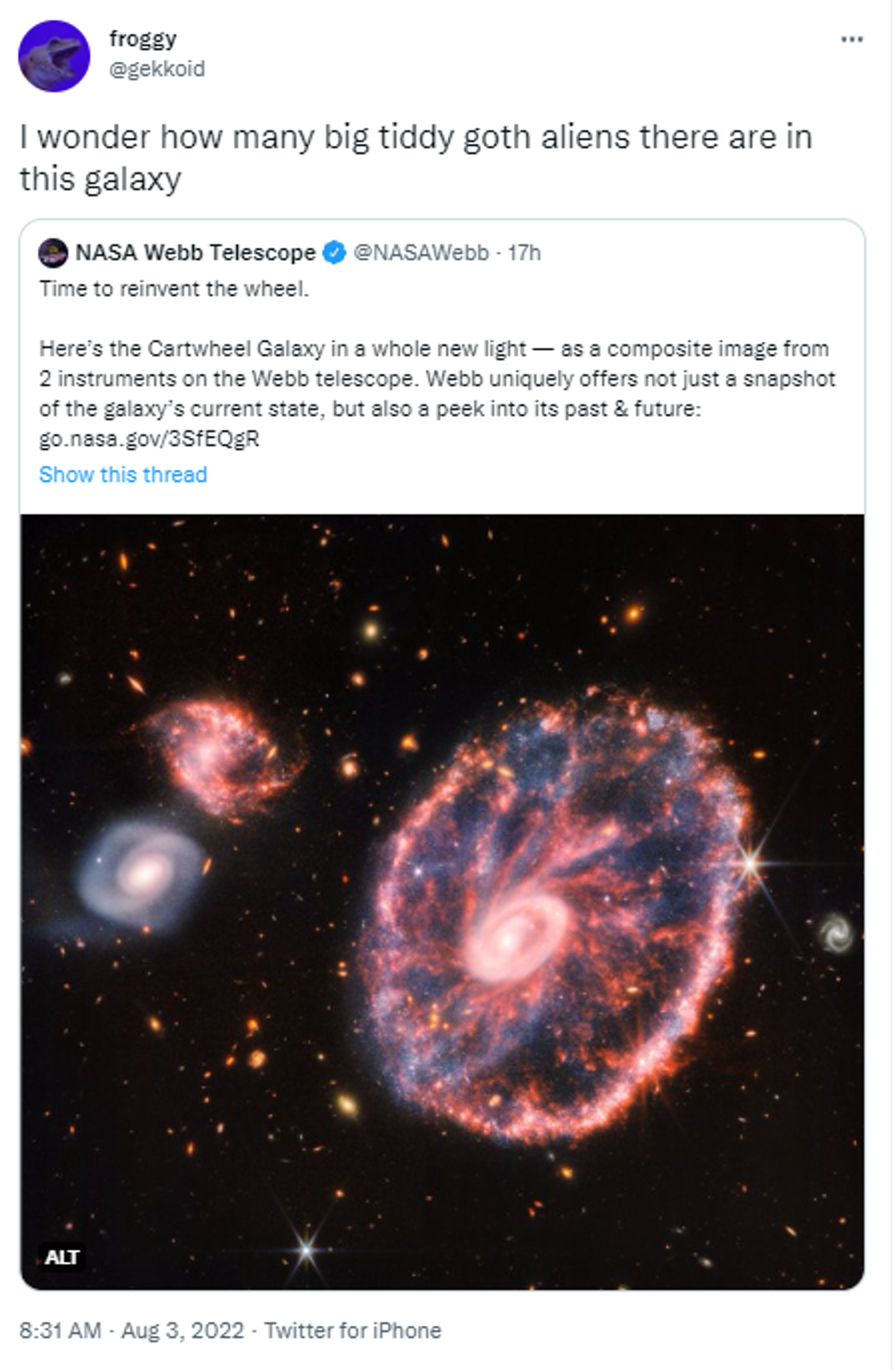 Netizens react to the viral images of the dazzling rare cartwheel galaxy captured by the new James Webb Telescope by NASA - Sputnik International, 1920, 03.08.2022