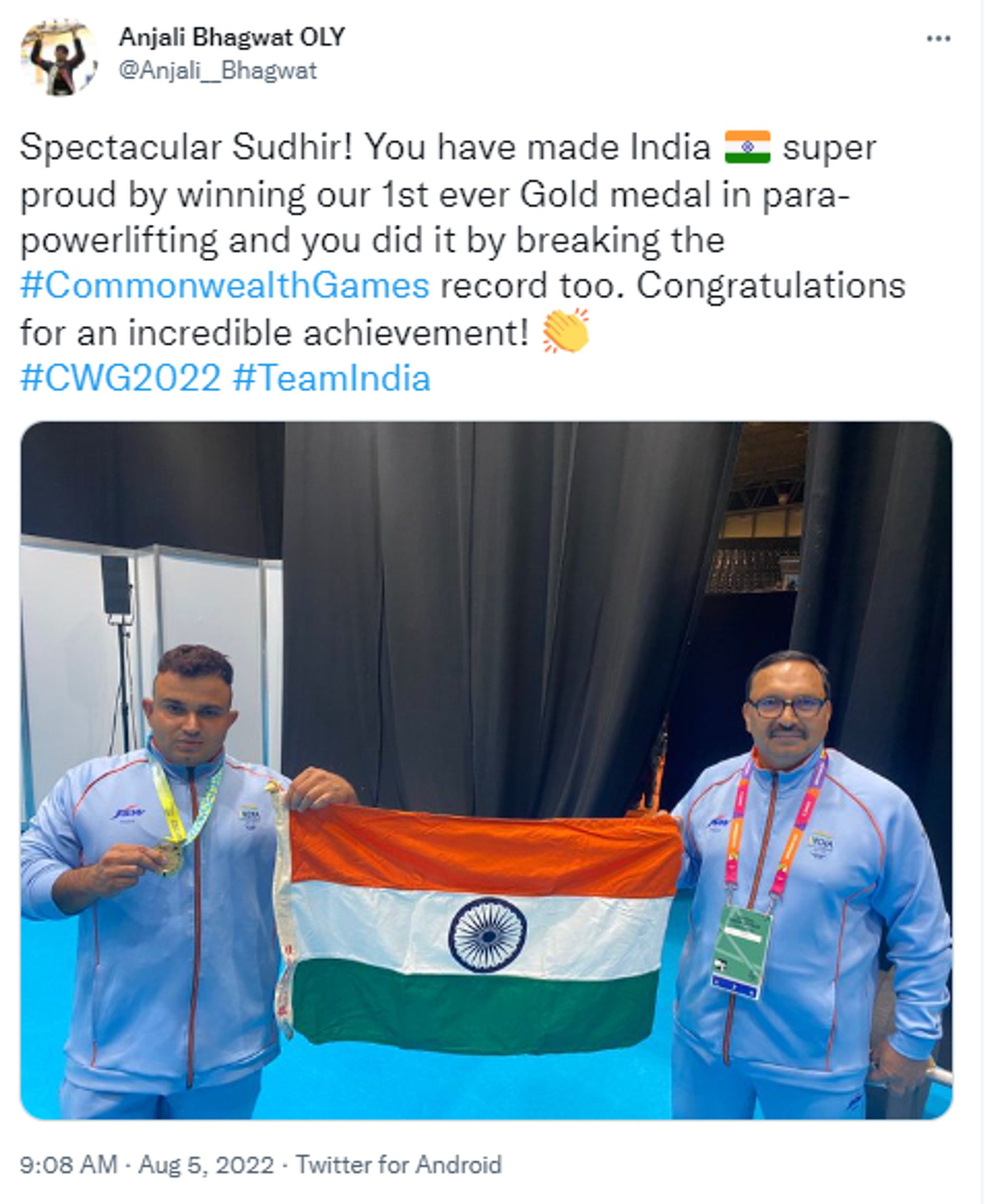 Olympian Anjali Bhagwat Congratulated Sudhir for Gold Medal at Commonwealth Games - Sputnik International, 1920, 05.08.2022