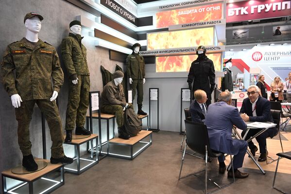 Stand of the BTK Group, one of Russia's largest producers of men's clothing and uniforms, on display at the International Military-Technical Forum ARMY-2022 at the Patriot Congress and Exhibition Center. - Sputnik International