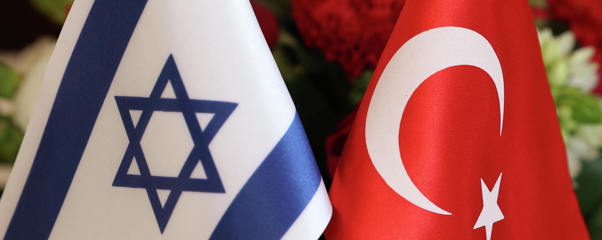 The Turkish (R) and Israeli flags are pictured before a meeting between the Turkish Foreign Minister Mevlut Cavusoglu and Israeli businessmen, in the coastral city of Tel Aviv, on May 25, 2022. - Cavusoglu is on a visit to Israel and the occupied-West Bank to meet with Israeli and Palestinian officials. (Photo by JACK GUEZ / AFP) - Sputnik International, 1920, 17.08.2022