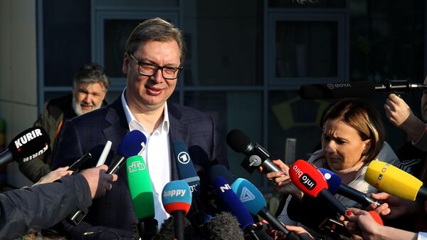 President of Serbia Aleksandar Vuсiс talks to press  - Sputnik International