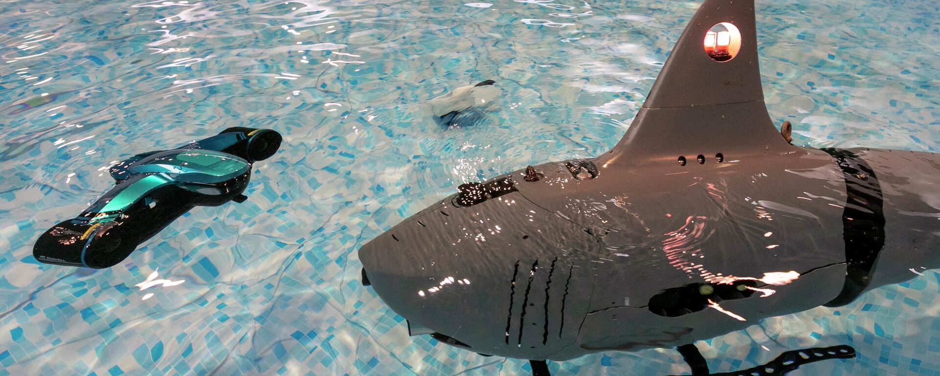 The Robosea Robo-Shark (R) and Seaflyer underwater drones are displayed at the 2020 Consumer Electronics Show (CES), January 9, 2020 in Las Vegas, Nevada. - Sputnik International, 1920, 27.08.2022