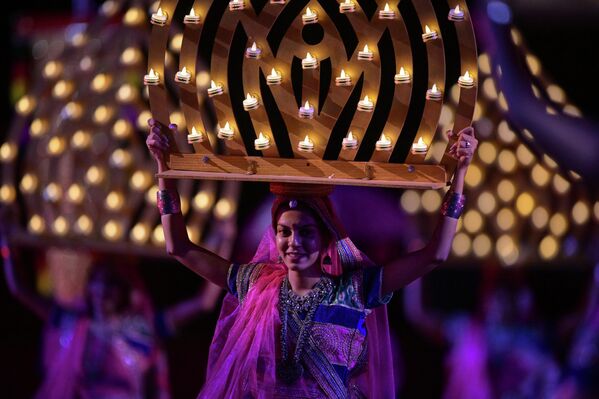 A member of India’s Panghat Performing Arts Group takes part in the opening ceremony of the ‘Spasskaya Tower’ International Military Music Festival 2022. - Sputnik International