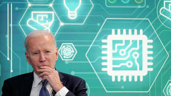 President Joe Biden attends an event to support legislation that would encourage domestic manufacturing and strengthen supply chains for computer chips in the South Court Auditorium on the White House campus, March 9, 2022, in Washington. Just hours before Senate Republican leader Mitch McConnell threatened to block a bill to revive the U.S. computer chip sector, senior Biden aides met on a Thursday morning to plan for that exact scenario. They decided to keep pushing and working bipartisan relationships with legislators developed over 18 months, leading to the passage of the $280 billion CHIPS and Science Act. - Sputnik International