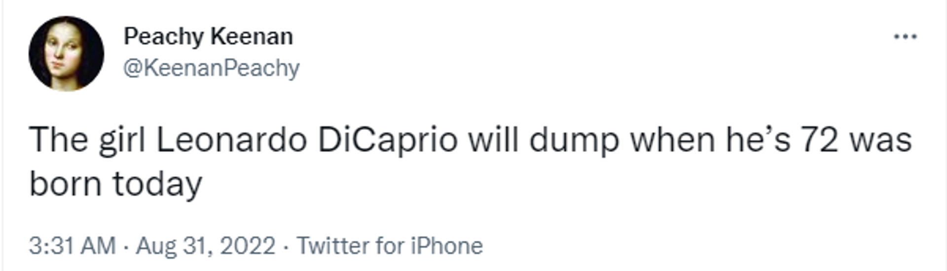 A screenshot of a tweet commenting on Leonardo DiCaprio’s breakup with Camila Morrone. - Sputnik International, 1920, 01.09.2022
