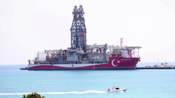 he Turkey-flagged Abdulhamid Han, an ultra deepwater drillship owned and operated by the Turkish Petroleum Corporation, is anchored off the port of Tasucu, prior to setting off to begin its hydrocarbon exploration in the Mediterranean Sea on August 9, 2022 - Sputnik International