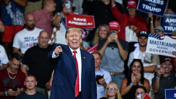 (FILES) In this file photo taken on September 03, 2022, former US President Donald Trump speaks during a campaign rally in support of Doug Mastriano for Governor of Pennsylvania and Mehmet Oz for US Senate at Mohegan Sun Arena in Wilkes-Barre, Pennsylvania. - Sputnik International