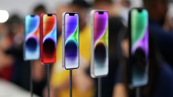 New iPhone 14 models on display at an Apple event on the campus of Apple's headquarters in Cupertino, Calif., Wednesday, Sept. 7, 2022 - Sputnik International