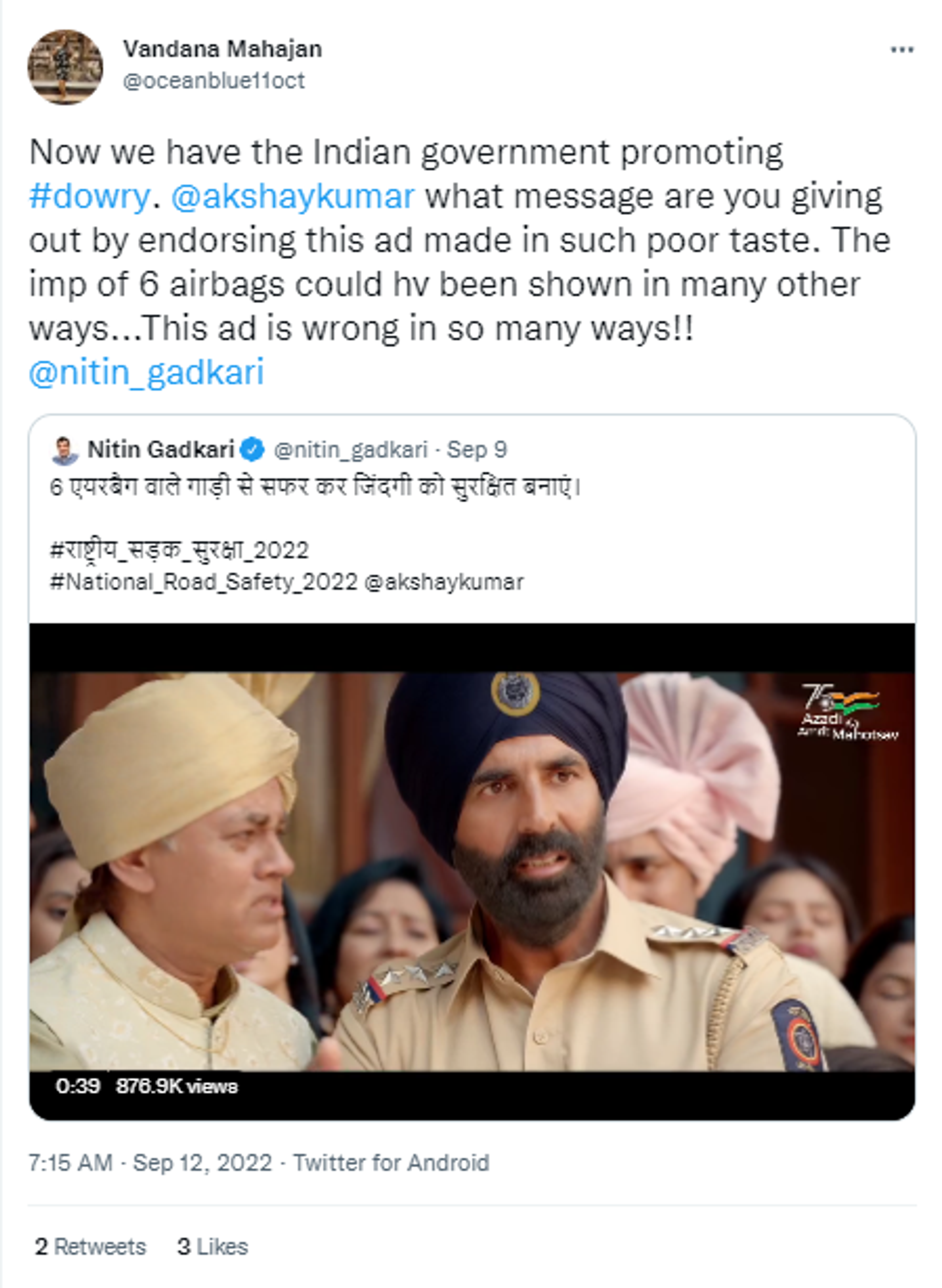 Road safety advertisement featuring Bollywood actor Akshay Kumar faces flak for promoting dowry - Sputnik International, 1920, 12.09.2022