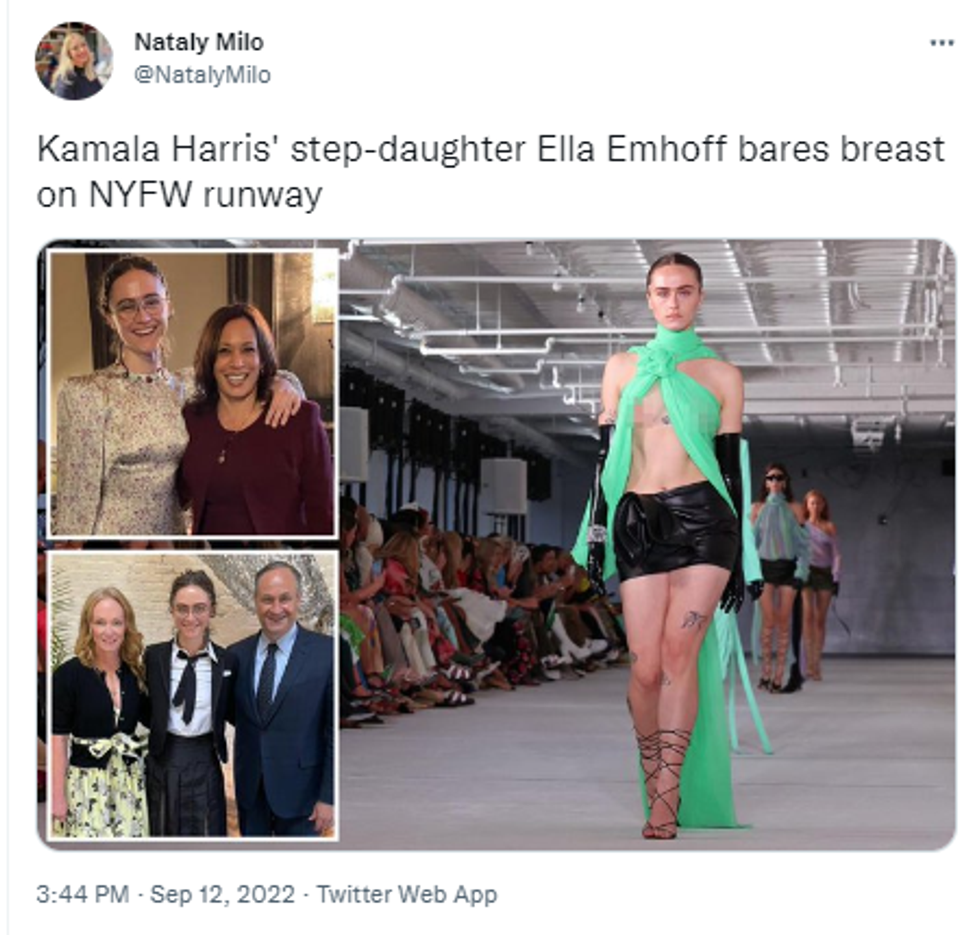 Kamala Harris’ step-daughter Ella Emhoff catwalk bare breast on New York Fashion Week Runway for designer Prabal Gurung  - Sputnik International, 1920, 12.09.2022