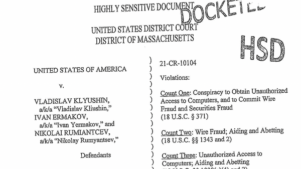 United States District Court of Massachusetts v Vladislav Klyushin - Sputnik International