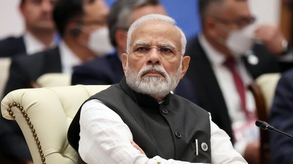 India's Prime Minister Narendra Modi takes part in the Shanghai Cooperation Organisation (SCO) summit in Samarkand, Uzbekistan. - Sputnik International