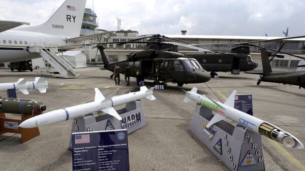 Models of anti-radiation missiles of American Raytheon are on display 17 June 2001 at the 44th Paris-Le Bourget Air Show, scheduled from 16 to 24 June - Sputnik International