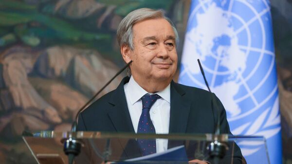UN Secretary-General António Guterres at a press conference following a meeting in Moscow with Russian Foreign Minister Sergei Lavrov. - Sputnik International