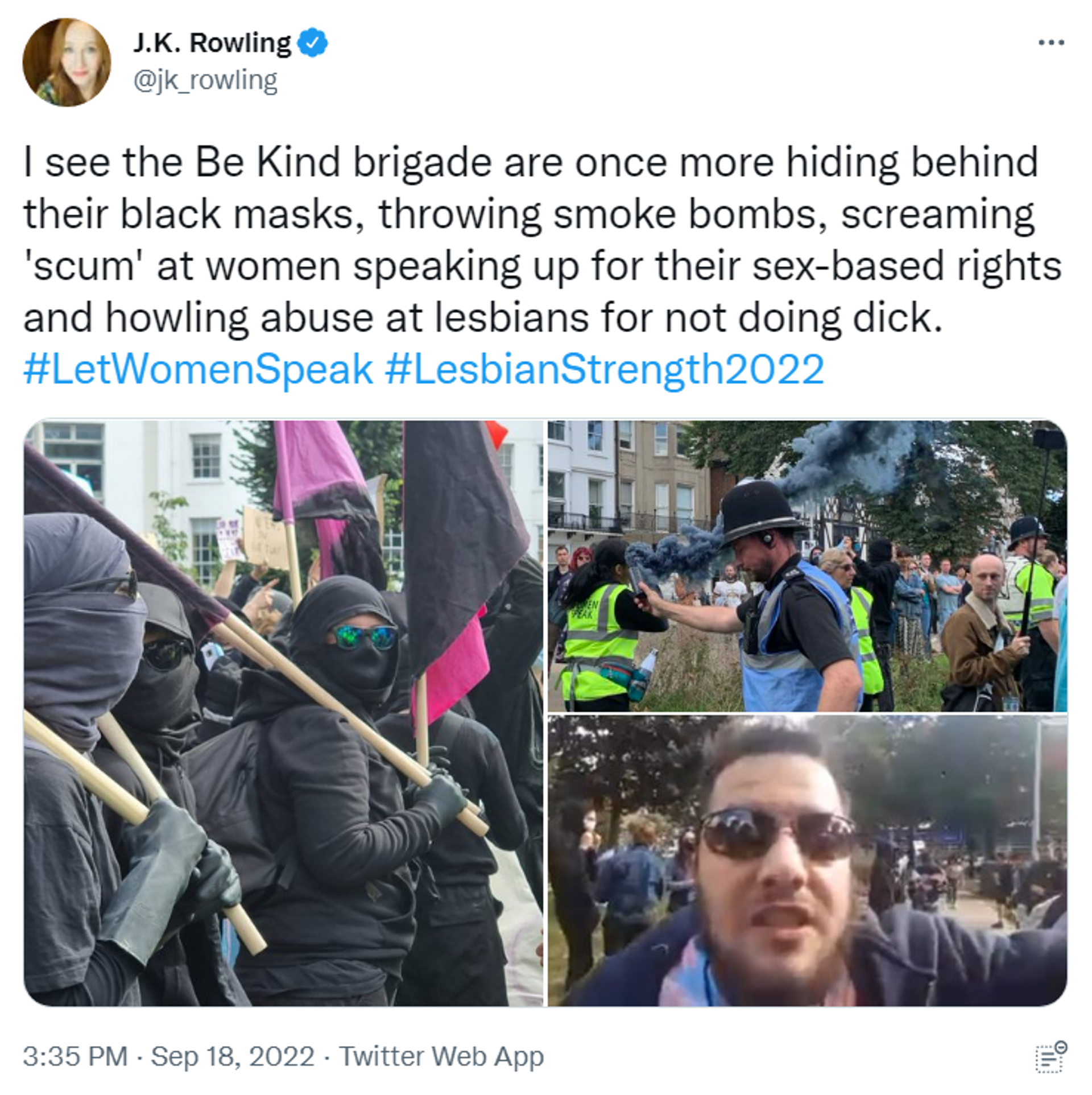 Author J.K. Rowling condemns a trans rights counter-protest at a feminist rally in Brighton on September 18 in a tweet - Sputnik International, 1920, 19.09.2022