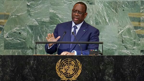 President of Senegal and African Union chairperson Macky Sall addresses the 77th session of the General Assembly at United Nations headquarters, Tuesday, Sept. 20, 2022. - Sputnik International