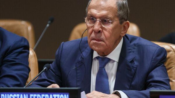 Russian Foreign Minister Sergei Lavrov during a meeting with his Chinese counterpart during the 77th session of the United Nations General Assembly in New York. - Sputnik International