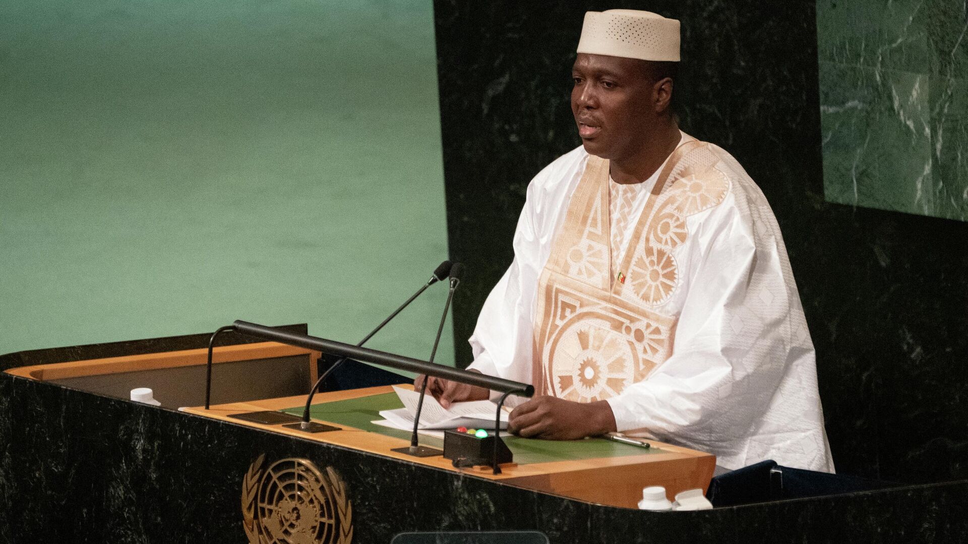 Acting Prime Minister of Mali Abdoulaye Maiga addresses the 77th session of the United Nations General Assembly at UN headquarters in New York City on September 24, 2022. (Photo by Bryan R. Smith / AFP) - Sputnik International, 1920, 25.09.2022