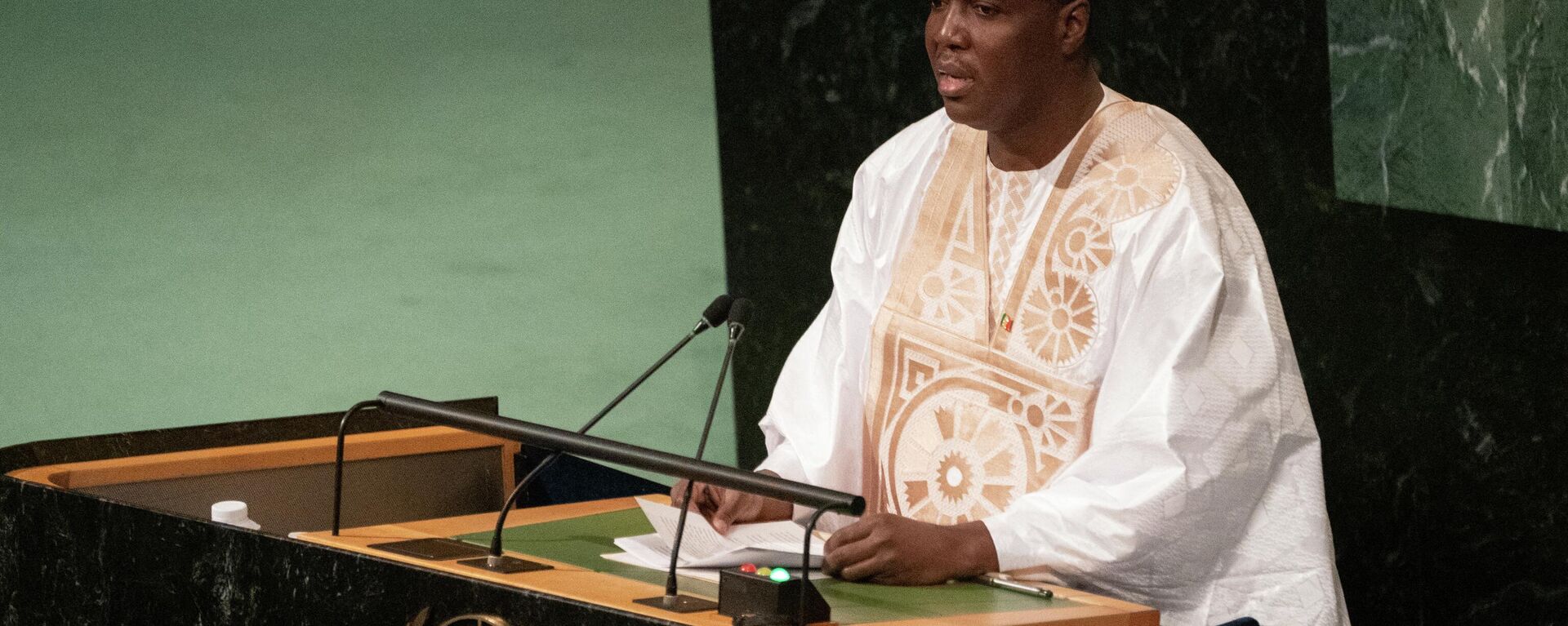 Acting Prime Minister of Mali Abdoulaye Maiga addresses the 77th session of the United Nations General Assembly at UN headquarters in New York City on September 24, 2022. (Photo by Bryan R. Smith / AFP) - Sputnik International, 1920, 25.09.2022