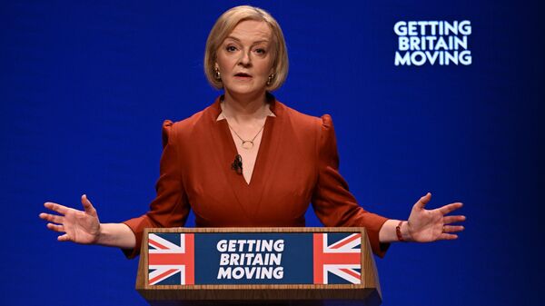 Britain's Prime Minister Liz Truss delivers her keynote address on the final day of the annual Conservative Party Conference in Birmingham, central England, on October 5, 2022 - Sputnik International