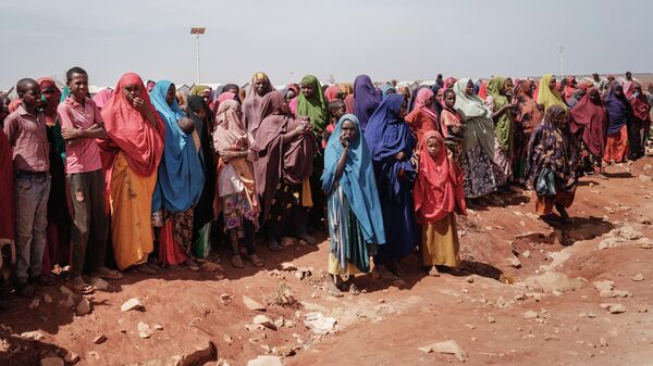 People wait for food distributions and health services at a camp for internally displaced persons (IDPs) in Baidoa, Somalia, on February 14, 2022 - Sputnik International
