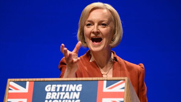 Britain's Prime Minister Liz Truss delivers her keynote address on the final day of the annual Conservative Party Conference in Birmingham, central England, on October 5, 2022.  - Sputnik International