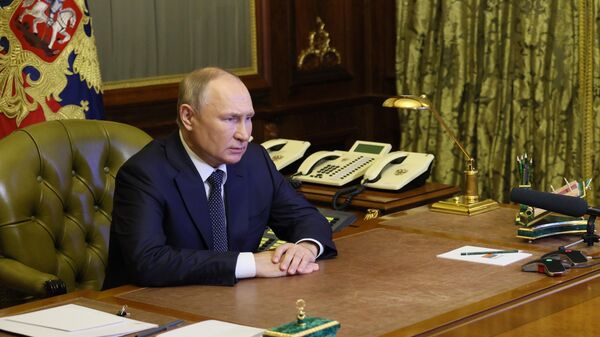 President Vladimir Putin at a virtual meeting of the Russian Security Council. Monday, October 10, 2022. - Sputnik International