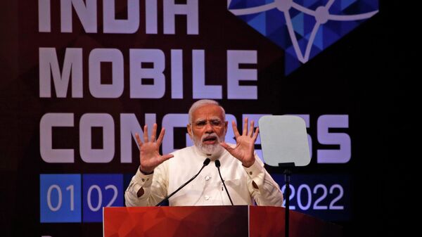 Indian Prime Minister Narendra Modi speaks at the launch of 5G services in India, in New Delhi, Saturday, Oct. 1, 2022. - Sputnik International