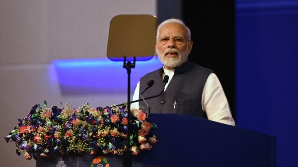India's Prime Minister Narendra Modi speaks during the inaugural ceremony of the 90th General Assembly of the International Criminal Police Organization (INTERPOL) in New Delhi - Sputnik International