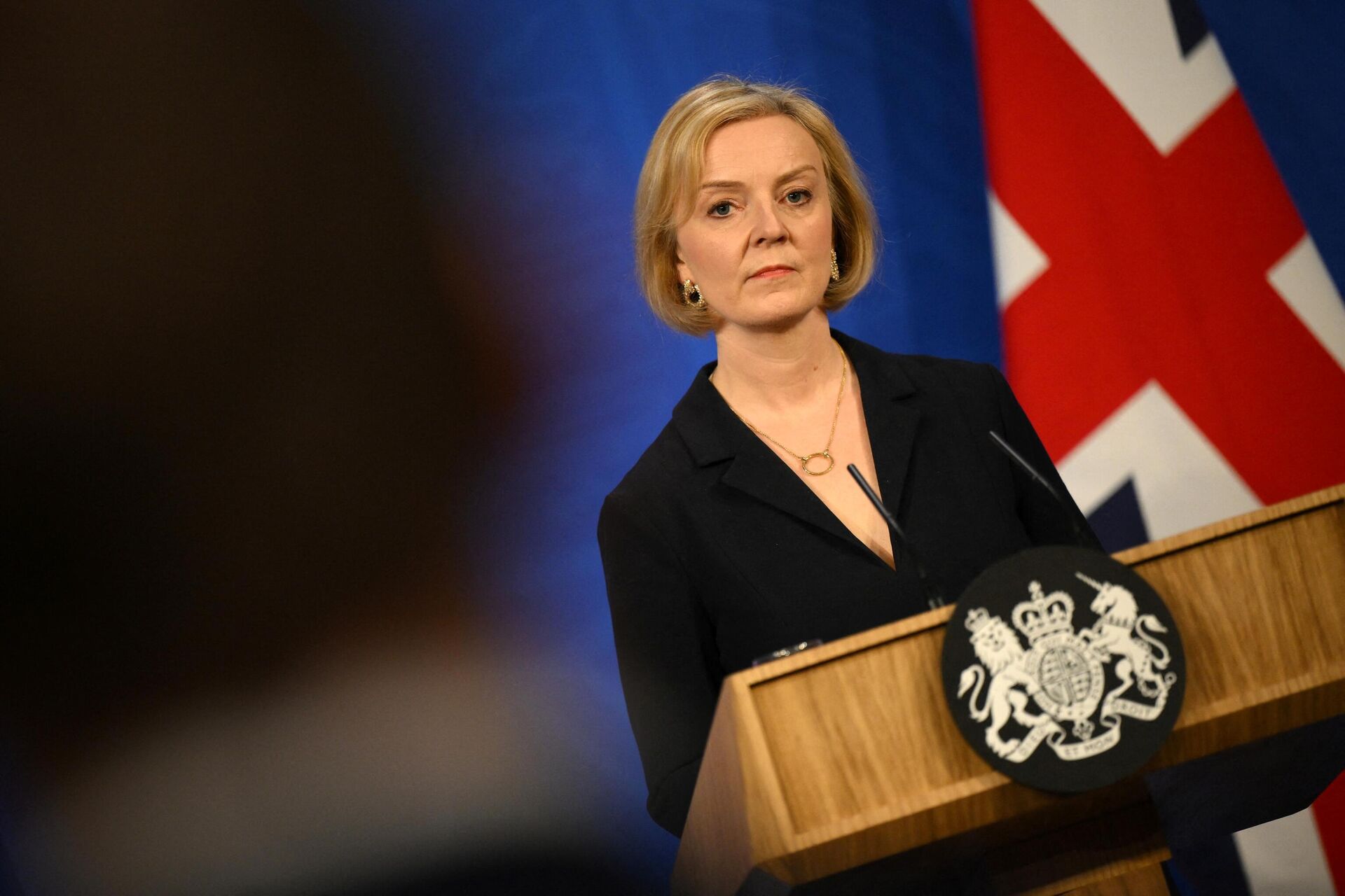 Britain's Prime Minister Liz Truss holds a press conference in the Downing Street Briefing Room in central London on October 14, 2022. - Sputnik International, 1920, 30.10.2022