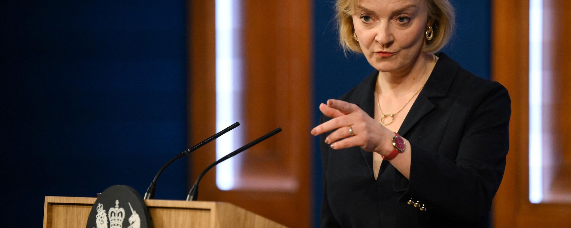 Britain's Prime Minister Liz Truss holds a press conference in the Downing Street Briefing Room in central London on October 14, 2022 - Sputnik International, 1920, 20.10.2022