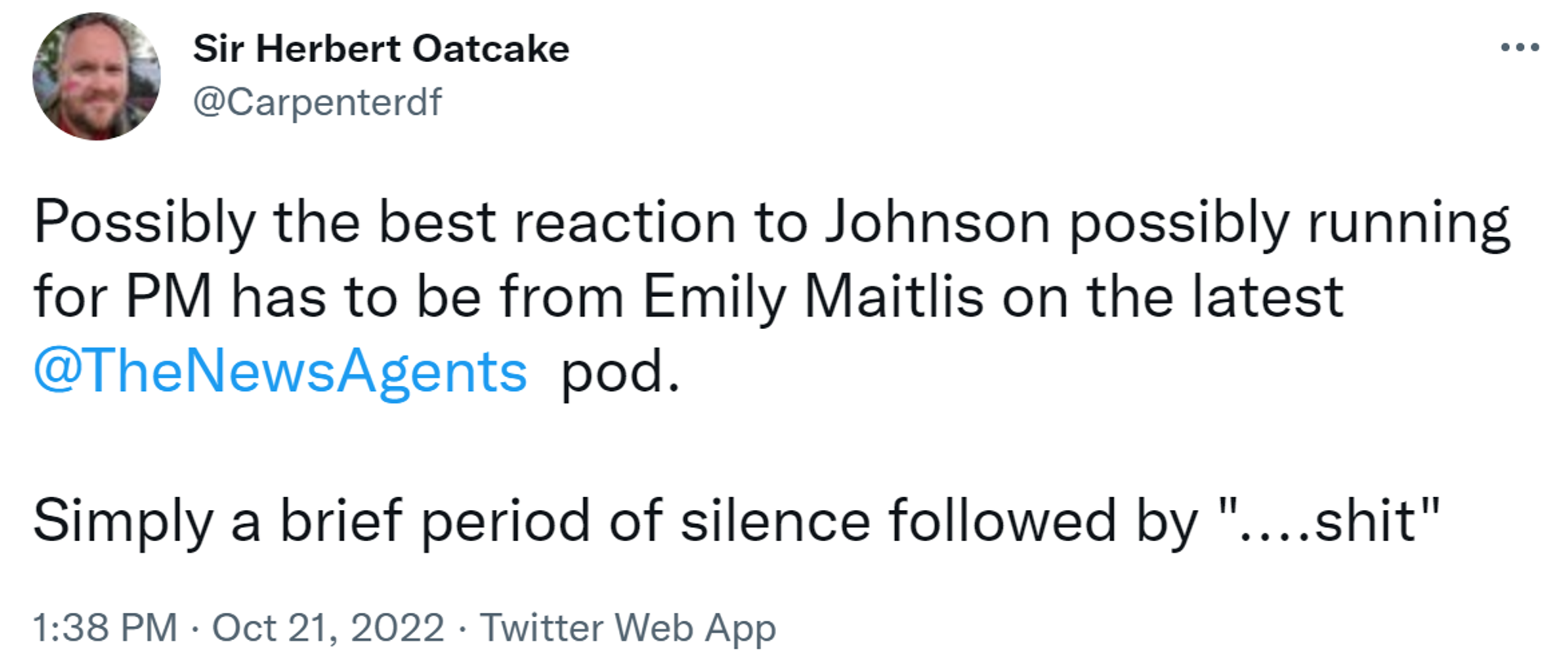 Tweet commenting on LBC radio presenter Emily Maitlis' response to news that Boris Johnson could return as prime minister - Sputnik International, 1920, 21.10.2022