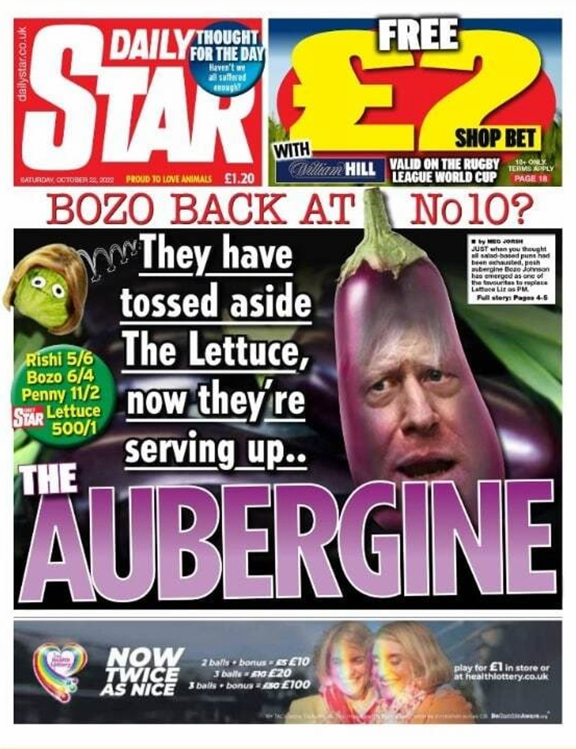 A caption of the Daily Star cover, featuring a collage of Boris Johnson as an eggplant. - Sputnik International, 1920, 22.10.2022