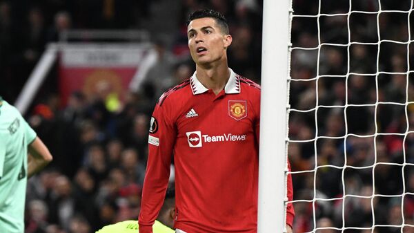 Manchester United's Portuguese striker Cristiano Ronaldo reacts to another missed chance during the UEFA Europa League Group E football match between Manchester United and Omonoia Nicosia, at Old Trafford stadium, in Manchester, north-west England, on October 13, 2022. - Sputnik International