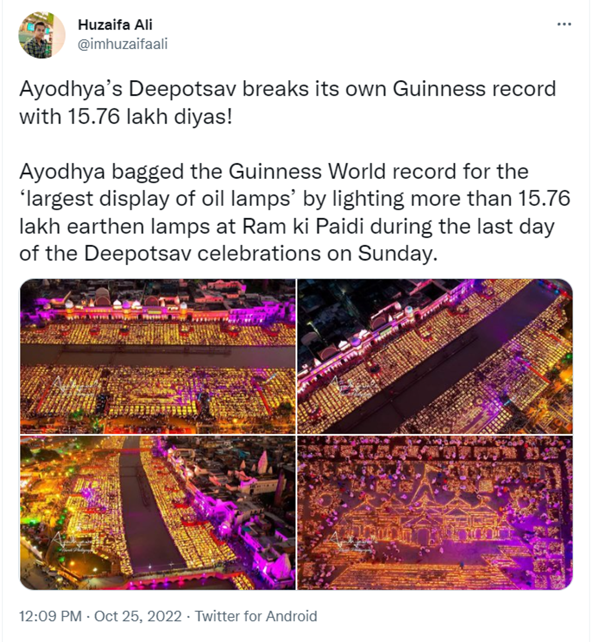 Twitter screenshot of netizens posting pictures of India setting a new Guinness World Record by lightening over 1.5 million oil lamps (diyas) - Sputnik International, 1920, 25.10.2022