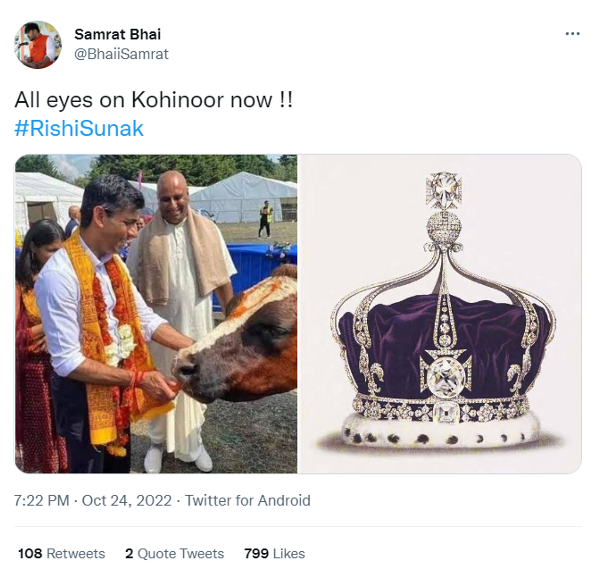 Twitter screenshot of Indian netizens calling for the return of Koh-i-Noor after Indian-origin Rishi Sunak Becomes Britain's PM - Sputnik International, 1920, 25.10.2022