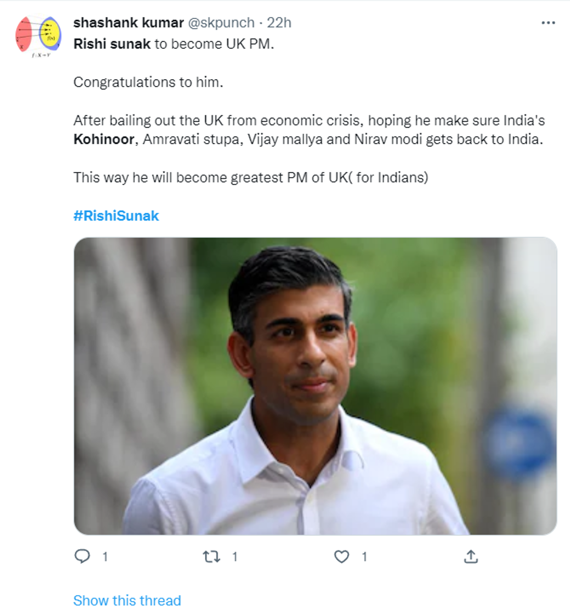 Twitter screenshot of Indian netizens calling for the return of Koh-i-Noor after Indian-origin Rishi Sunak Becomes Britain's PM - Sputnik International, 1920, 25.10.2022
