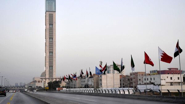 The flags of Arab League nations fly on October 31, 2022 along the side of a highway ahead of the Arab Summit meeting in Algeria's capital Algiers. - Sputnik International