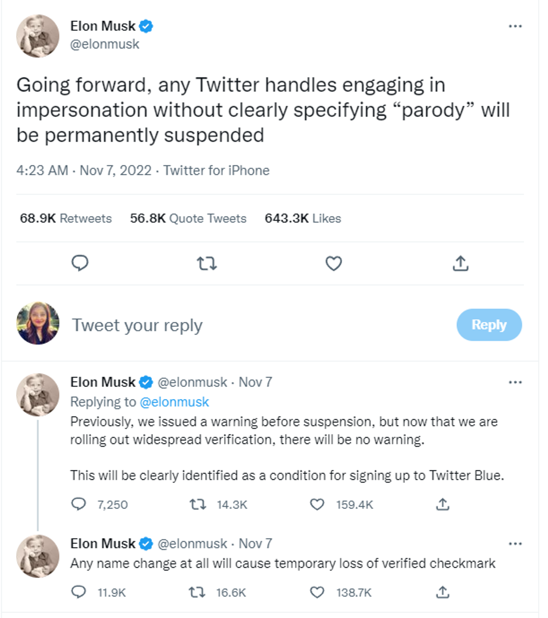 Screenshot of Elon Musk's tweet on parody accounts on microblogging platform - Sputnik International, 1920, 08.11.2022
