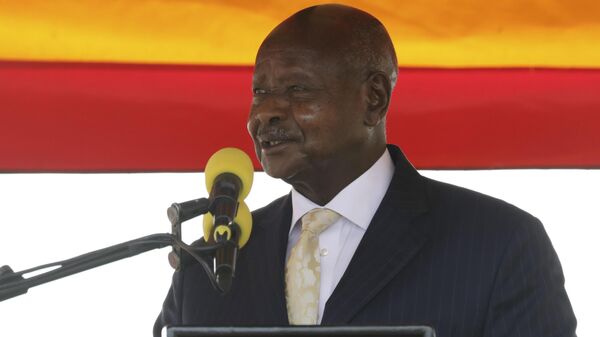 Ugandan President Yoweri Museveni speaks, during the 60th Independence Anniversary Celebrations, in Kololo, Uganda, Sunday Oct. 9, 2022.  - Sputnik International
