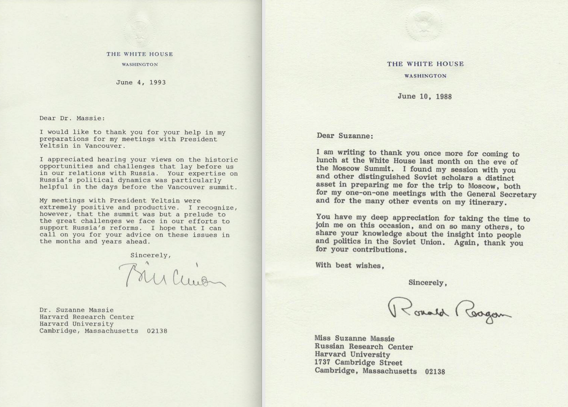 Letters from former US Presidents Bill Clinton and Ronald Reagan provided to Sputnik courtesy of Suzanne Massie, who served as White House adviser during the Reagan administration. - Sputnik International, 1920, 16.11.2022