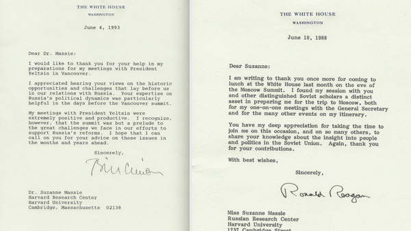 Letters from former US Presidents Bill Clinton and Ronald Reagan provided to Sputnik courtesy of Suzanne Massie, who served as White House adviser during the Reagan administration. - Sputnik International