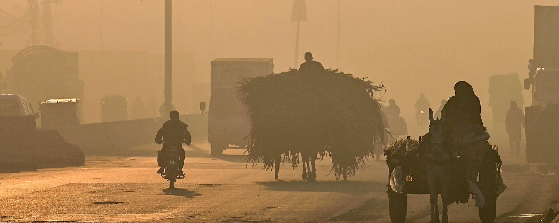 Commuters make their way along a street amid heavy smog in Lahore on November 18, 2022. - Sputnik International, 1920, 18.11.2022