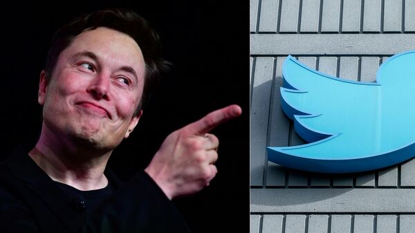 Tesla CEO Elon Musk on March 14, 2019, Hawthorne, California and the Twitter logo outside its headquarters in San Francisco, California, on October 28, 2022.  - Sputnik International