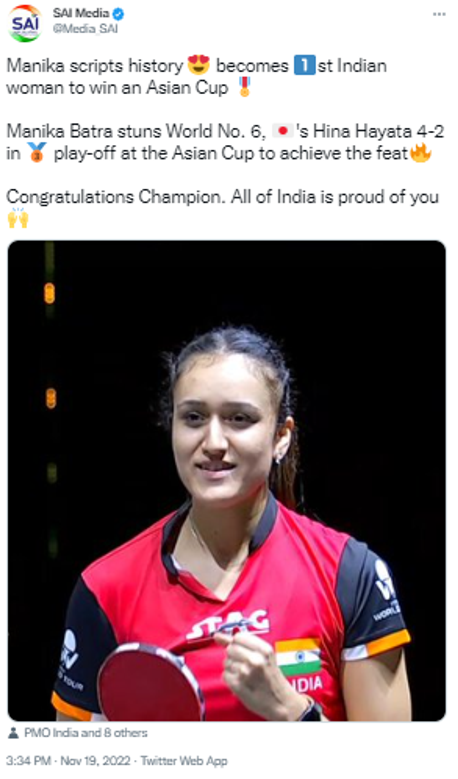 Manika Batra Scripts History by Becoming First Indian Woman to Win Bronze Medal in Asian Cup - Sputnik International, 1920, 19.11.2022