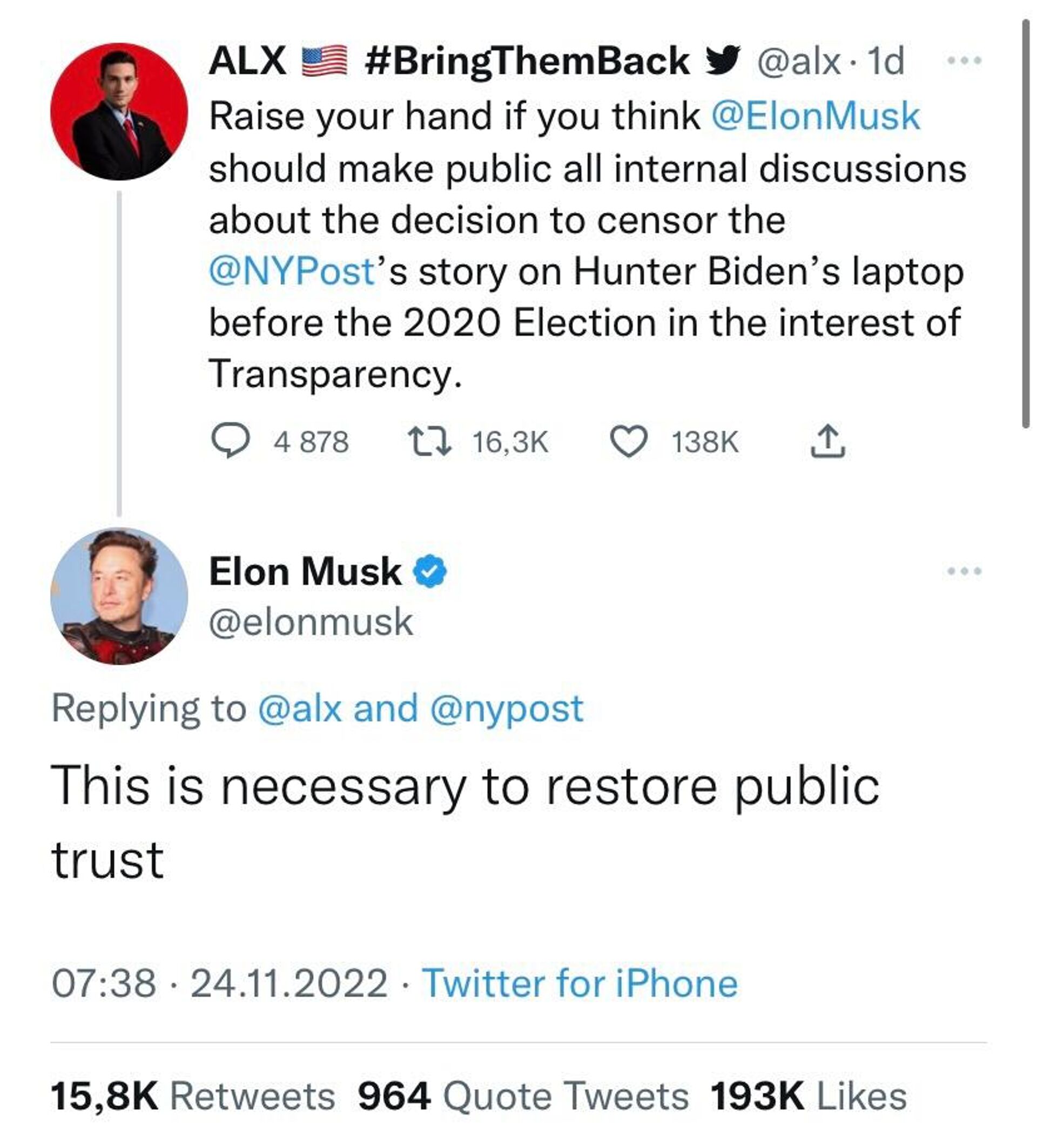 Twitter screenshot of Elon Musk post - Sputnik International, 1920, 25.11.2022
