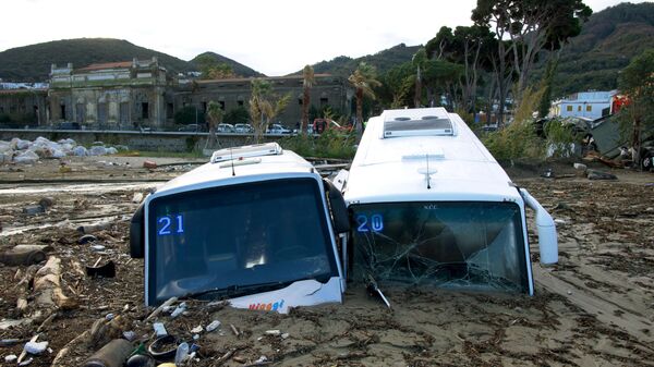 Damaged tourist busess are seen on the port of Casamicciola on November 27, 2022, following heavy rains that caused a landslide on the island of Ischia, southern Italy. - Sputnik International