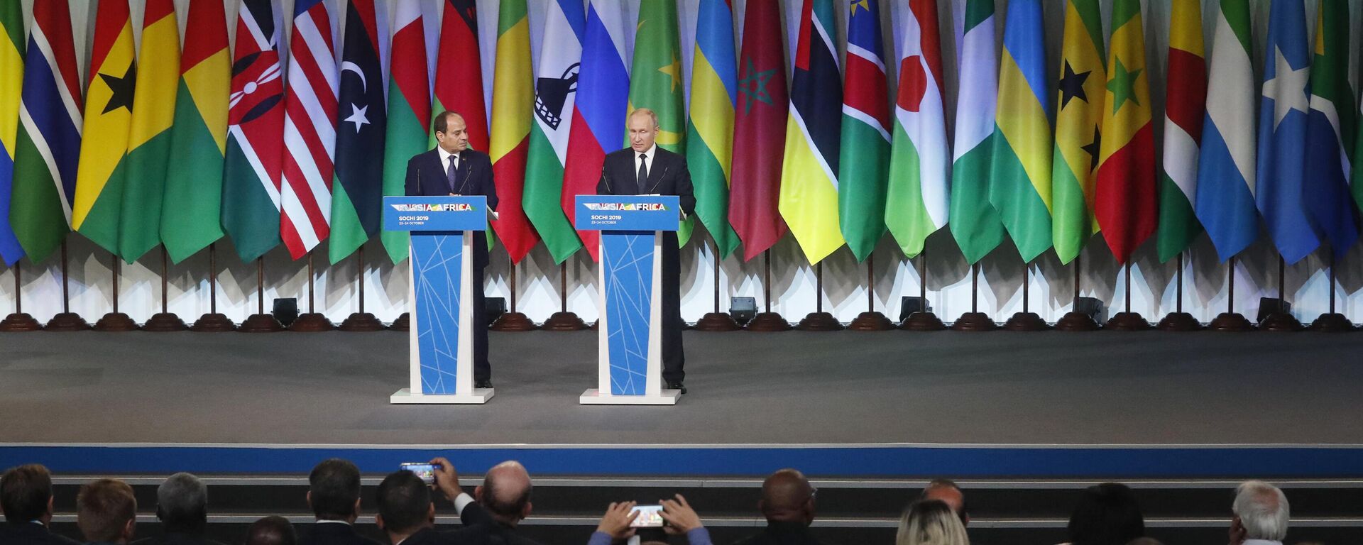 Russia's President Vladimir Putin and Egypt's President Abdel Fattah al-Sisi make a press statement following the 2019 Russia-Africa Summit at the Sirius Park of Science and Art in Sochi, Russia, on October 24, 2019. - Sputnik International, 1920, 01.12.2022