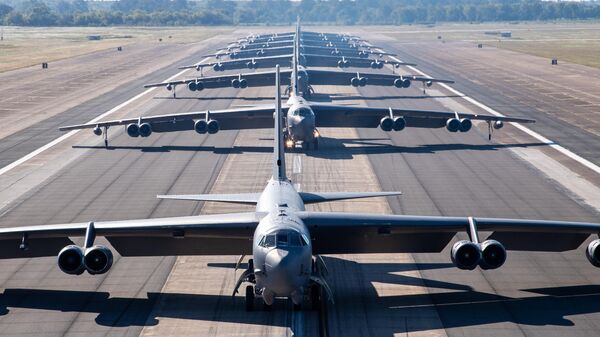 B-52H Stratofortresses from the 2nd Bomb Wing line up on the runway at Barksdale Air Force Base, La., Oct. 14, 2020. The B-52 is a long-range, heavy bomber that can perform a variety of missions and has been the backbone of U.S. strategic bomber forces for more than 60 years. - Sputnik International